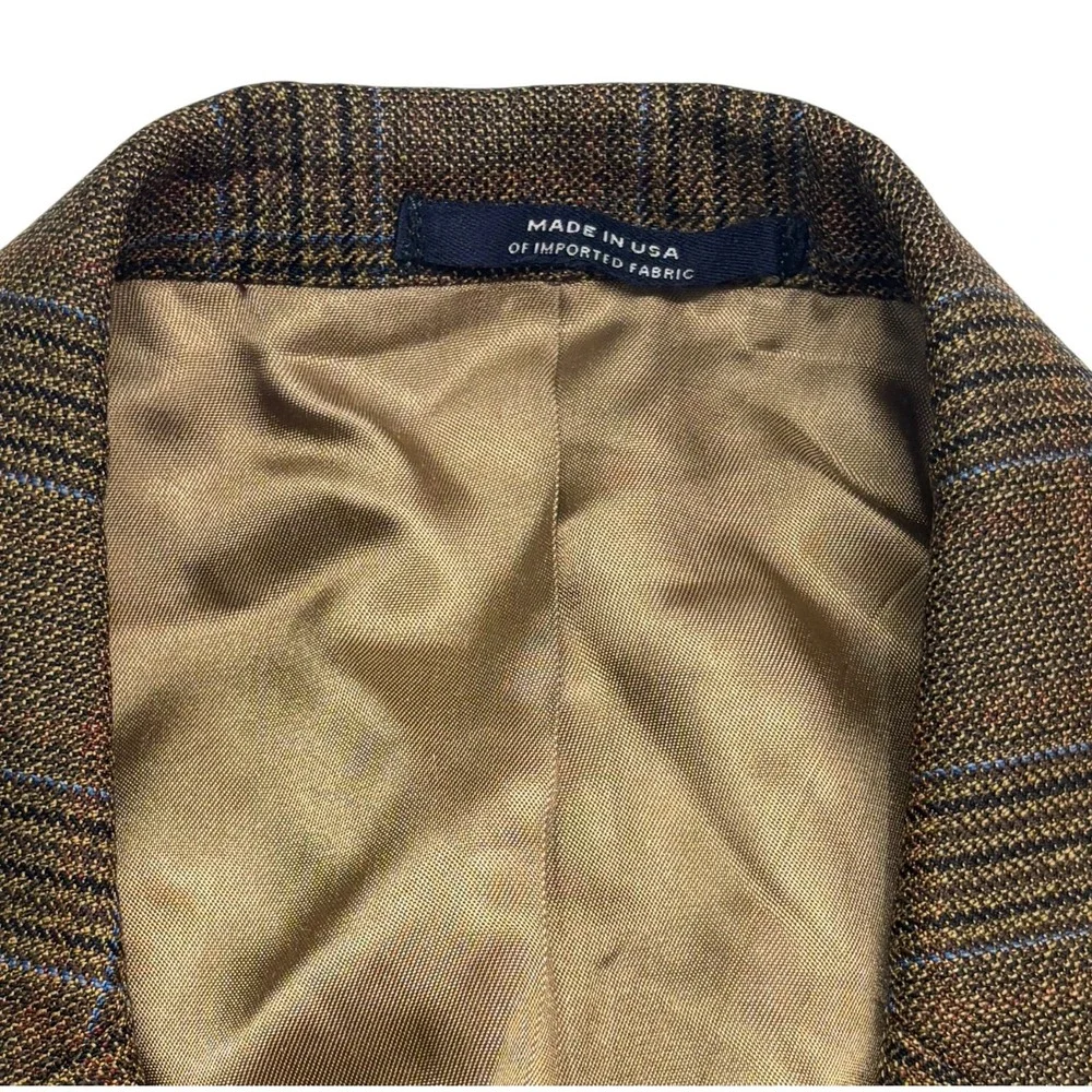 Hart Schaffner Marx 44S Brown Plaid Blazer Jacket Sport Suit Coat Wool USA